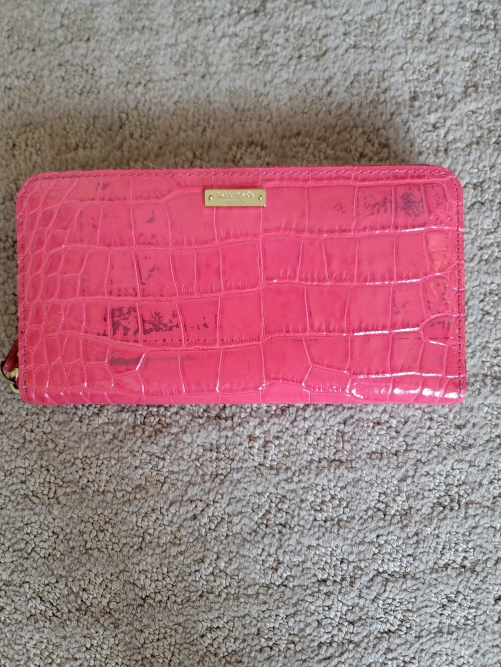 Pink Croc-Embossed Zip Wallet